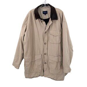 HARBOR BAY MEN'S KHAKI LEATHER COLLAR CHORE JACKET DRSTRNG WST - 2X BIG